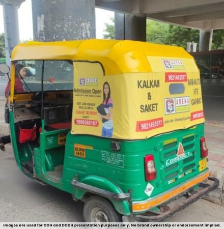 Auto rickshaw hood branding advertising campaign on road – transit advertising