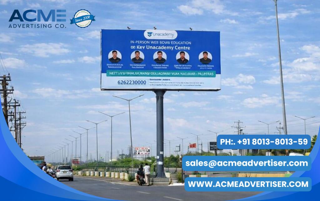 Unipole billboard advertising on highway by ACME Advertising Co