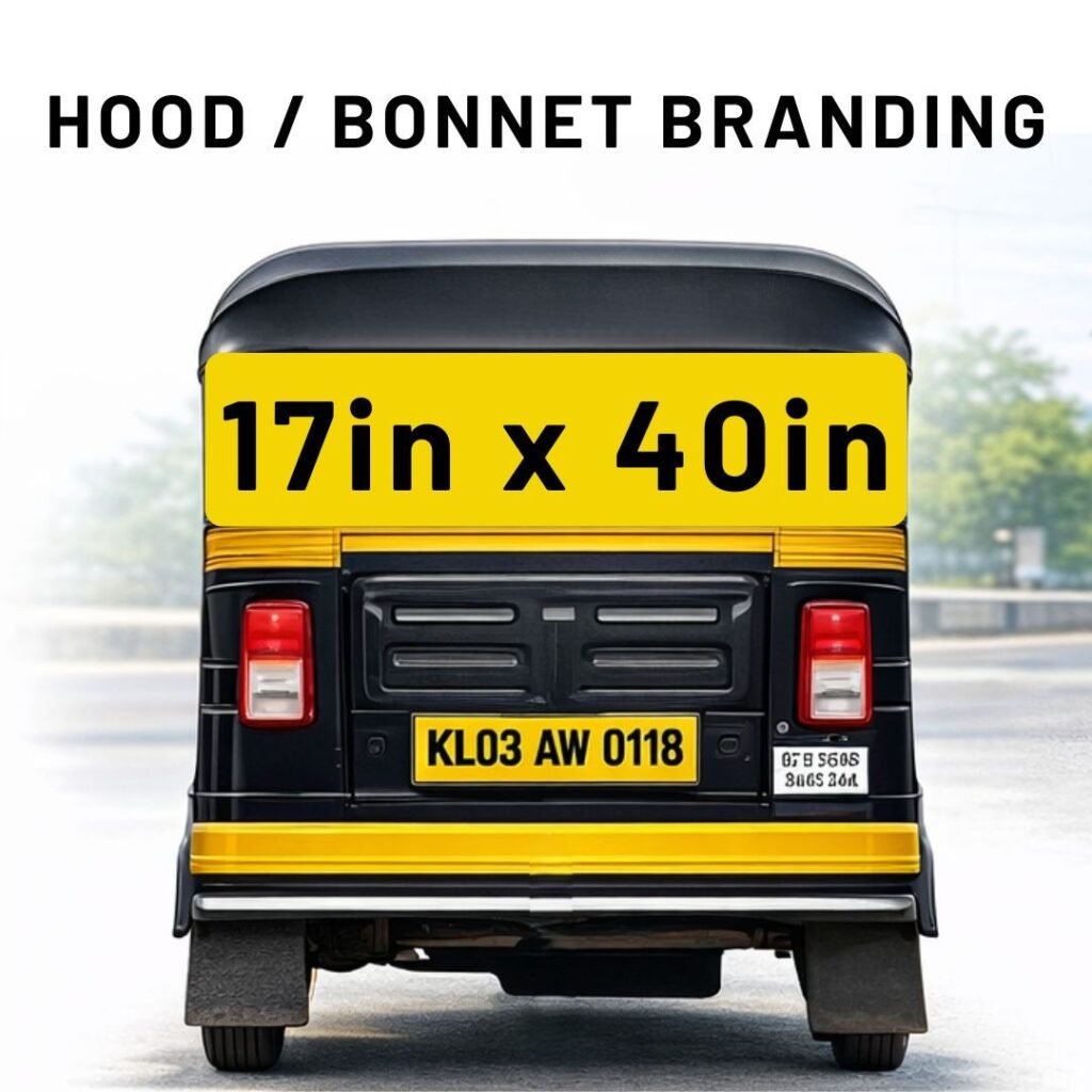 Auto branding campaign with rear hood advertisement display in urban area